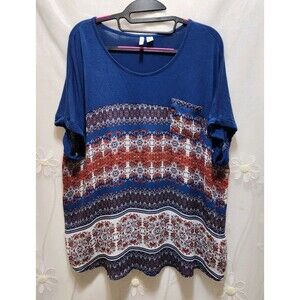 Est 1946 Womens Blue XL Blouse Floral Boho Chic Tribal Geometric Paisley Artsy